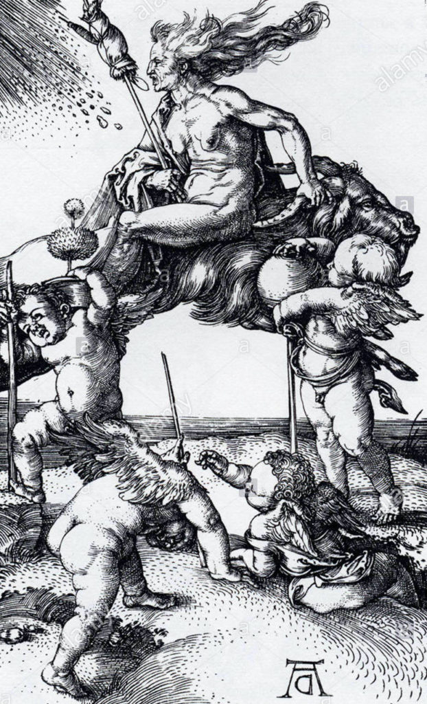 Bruja montando una cabra al revés - Albrecht Dürer
